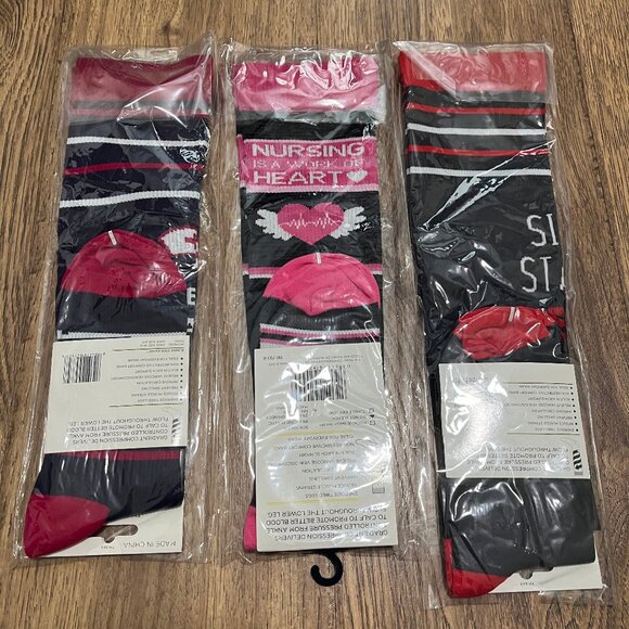 Size XL Nurse Nurses Medical Themed Light Compression Socks Lot Of 3 - Picture 2 of 3